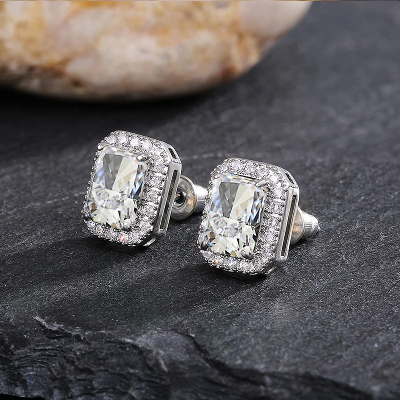 Huitan Ohrstecker mit rechteckigem/quadratischem grünem kubischem Zirkon für Damen, elegante Party-Accessoires, Jahrestagsgeschenk, zeitlose Damen-Ohrringe – Detail 21