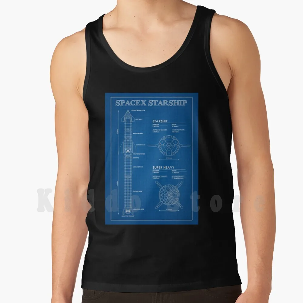 Spacex Starship Blueprint-Rocket Tank Tops Vest Sleeveless Space X Spacex Falcon Starship Bfr Blueprints Elon