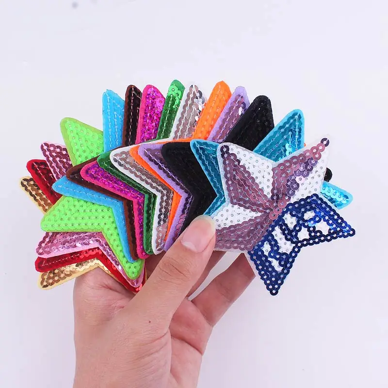 10pcs/lot Sequins Star Patch Iron On Patches On Clothes Cartoon Star Heart Appliques Patches For Clothing Sticker Sewing Patches