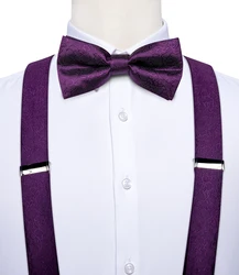 DiBanGu-Bretelles de luxe en cuir violet pour hommes, bretelles réglables en métal, nœud pré-noué, ensemble de pocommuniste, 6 clips, #4008