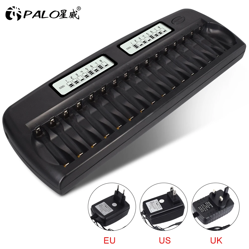 

PALO 16 slots LCD smart AA AAA battery charger safe intelligent charger for 1.2V AA AAA nimh rechargeable battery