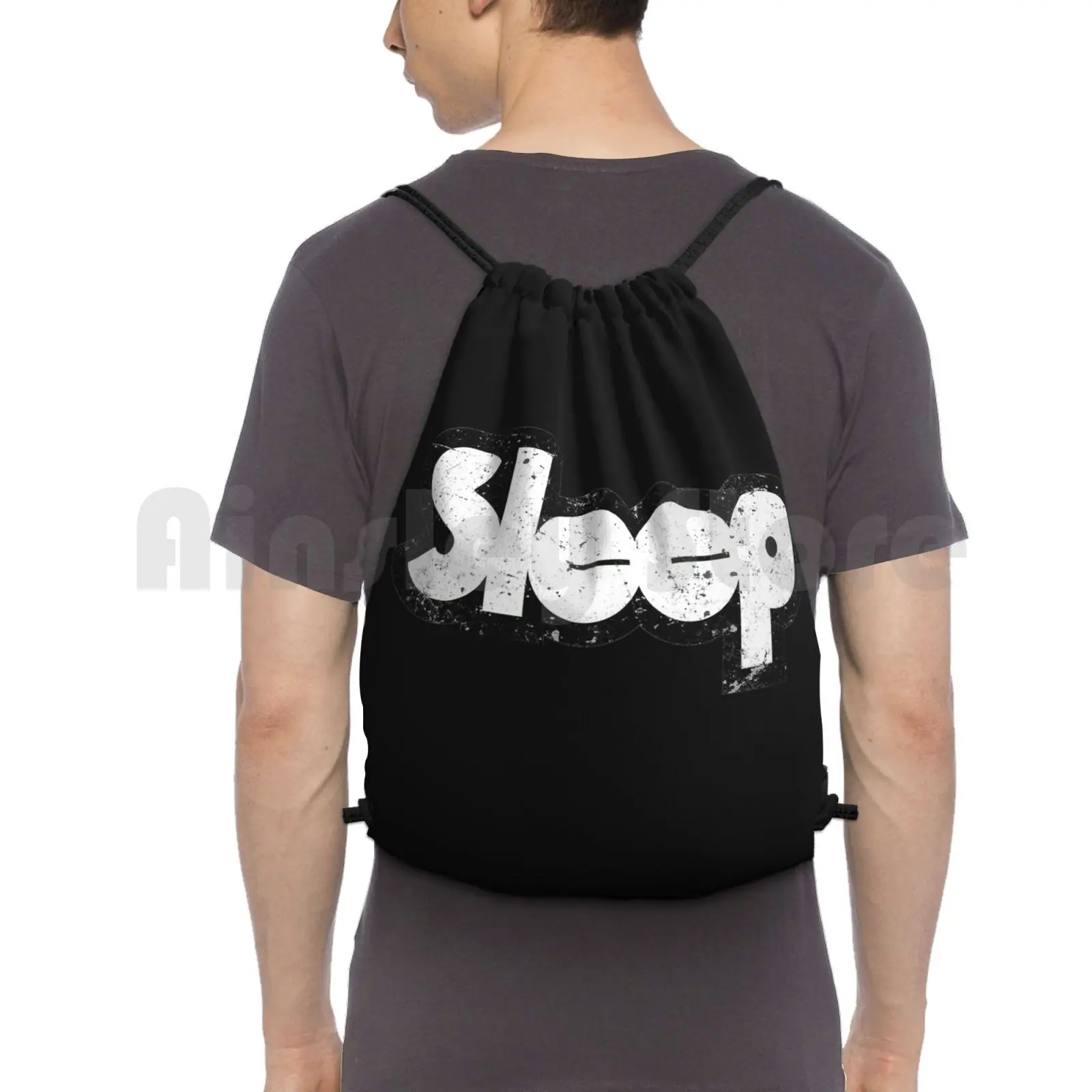 Sleep Band Backpack Drawstring Bags Gym Bag Waterproof Sleep Band Music Eat Funny