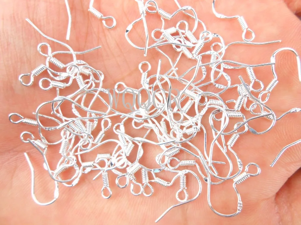 Free Fast Shipping 500X Lot 15MM Making Jewelry Findings 925  Silver Fish Hook Earrings 925 Stamped Silver Hooks Earwire