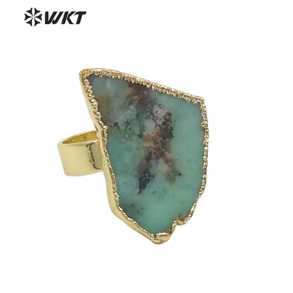 

WT-R362 Newest Design Precious Chrysoprase Stone Ring Women Fashion Irregular Randomly Shape Green Jades Gold Accessories