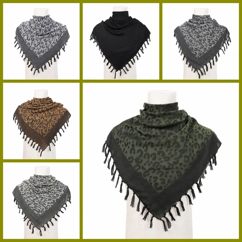 Leopard Print Shemagh Keffiyeh Scarf kerchief Arab Head Scarf For Men's and Women Tactical Shawl Neck Miliatry Cotton Bandana