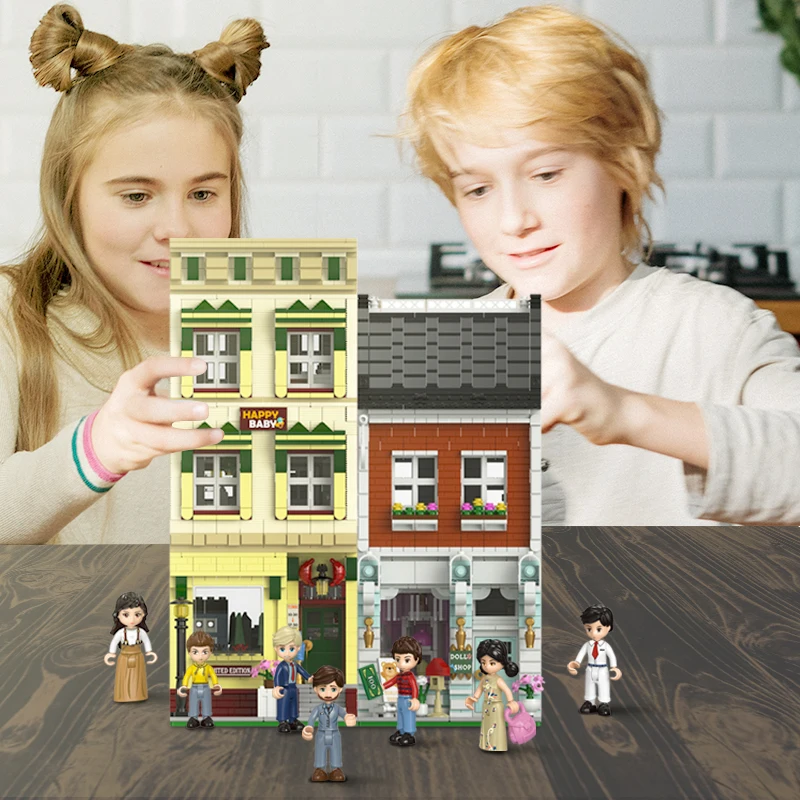 La nuova serie in stile Europa blocchi di costruzione ad alta tecnologia Città europea Negozio di giocattoli Negozio Modello di casa con figure Giocattoli di mattoni