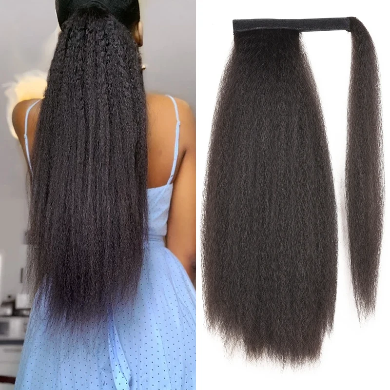 

Long Yaki Straight Ponytail Wrap Around Clip in Hair Extensions Heat Resistant Synthetic Natural Pony Tail Fake Hair For Women