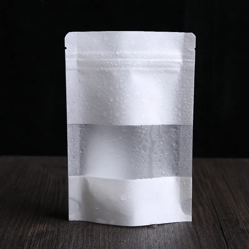Stand up Matte White Paper Frosted Window Zip Lock Bags Resealable Coffee Cereals Kitchen Spices Heat Sealing Packaging Pouches