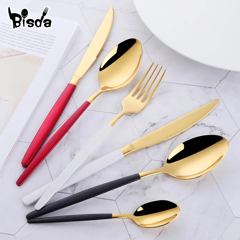 Western Flatware Sets Stainless Steel Kit Dinnerware 8 Colors 4Pcs Cutlery Set Western Food Server Party Practical Gift