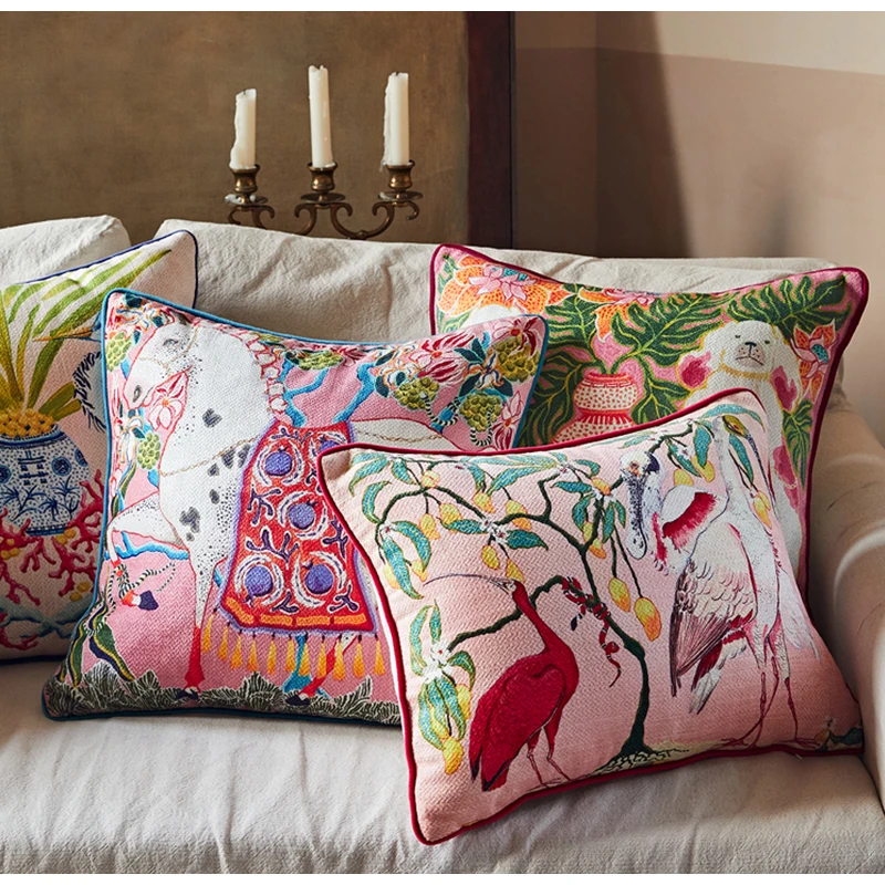 Medicci Home Mystical White Horse Cushion Cover Chinese Traditional Retro Pattern Throw Pillow Case For Sofa Chair Seat Settee