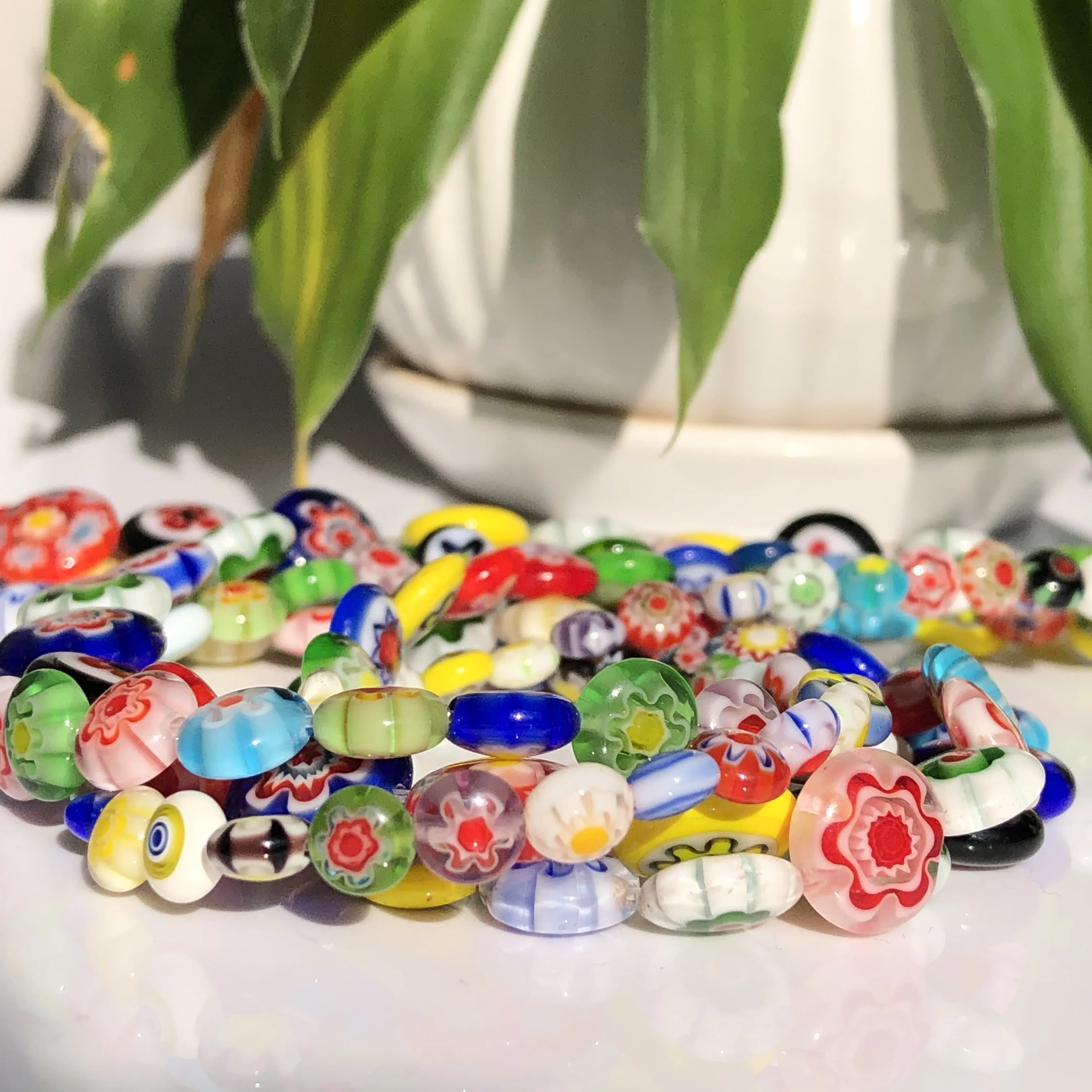 6/8/10mm Mixed Oblate Flower Lampwork Glass Beads Flat Round Rondelle Beads For Jewelry Making Necklace Bracelet DIY Accessories