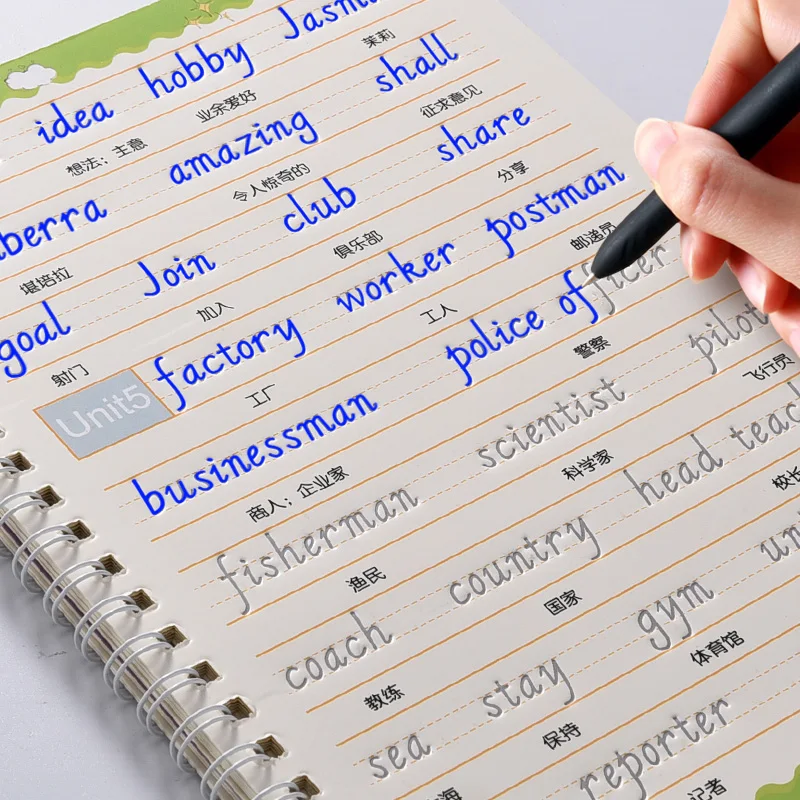 4-piece English Copy Exercise Book Handwriting Slot Copy English Words for Children Fade Automatically and Can Be Reused