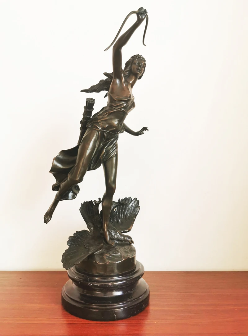 Diana Artemis Hunting Falcon Statue Bronze Greek Myth Goddess Sculpture Upscale Home Decoration Antique Art Large