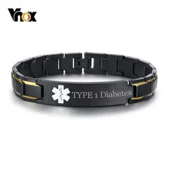 Vnox Free Engraving Medical Alert ID Bracelets for Men Customize Disease Name ICE Emergency Reminder Jewelry