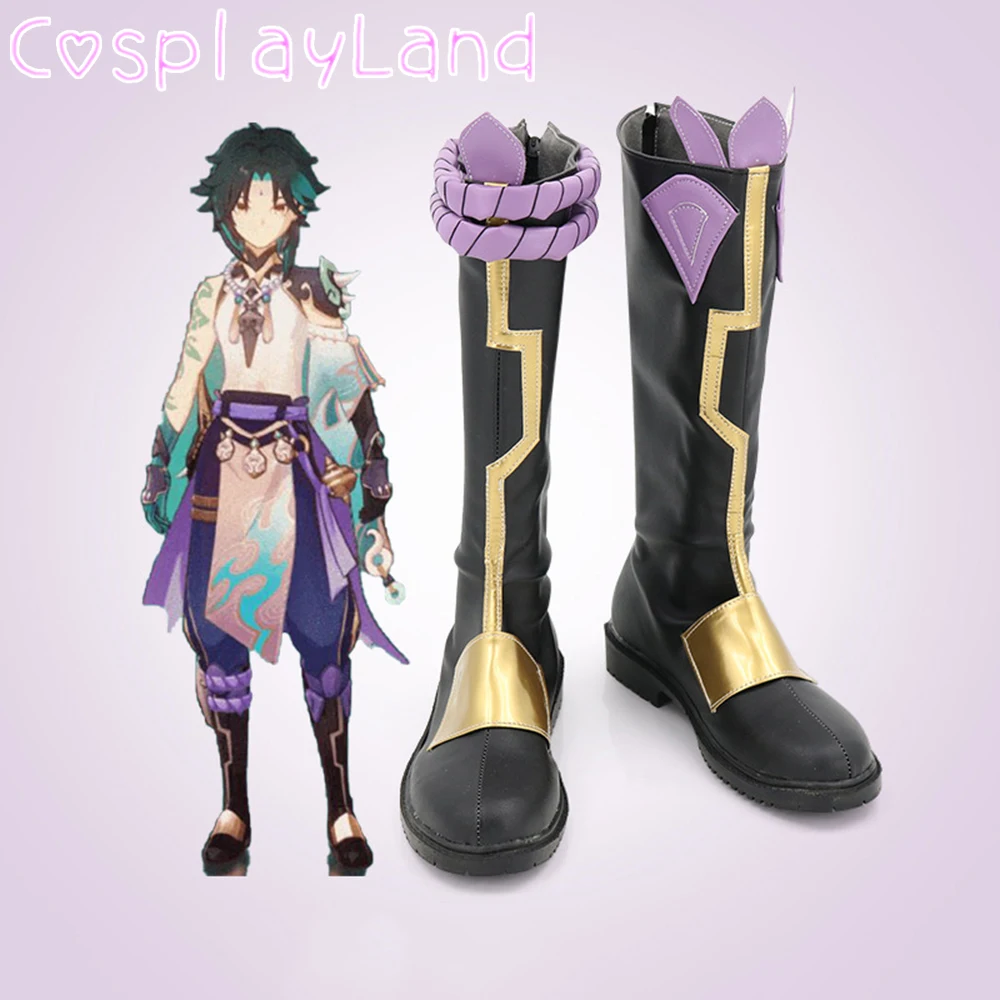 

Hot Game Genshin Impact Xiao Cosplay Boots Shoes Leather Shoes Comic-Con Cosplay Accessories Halloween Party Shoes