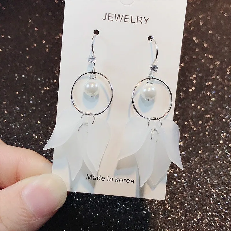 Exquisite Jewelry Real 925 Sterling Silver Drop Earrings Shine Delicate Ear Hook Splendid Pearl Shine Leaf Shape Snow Petal