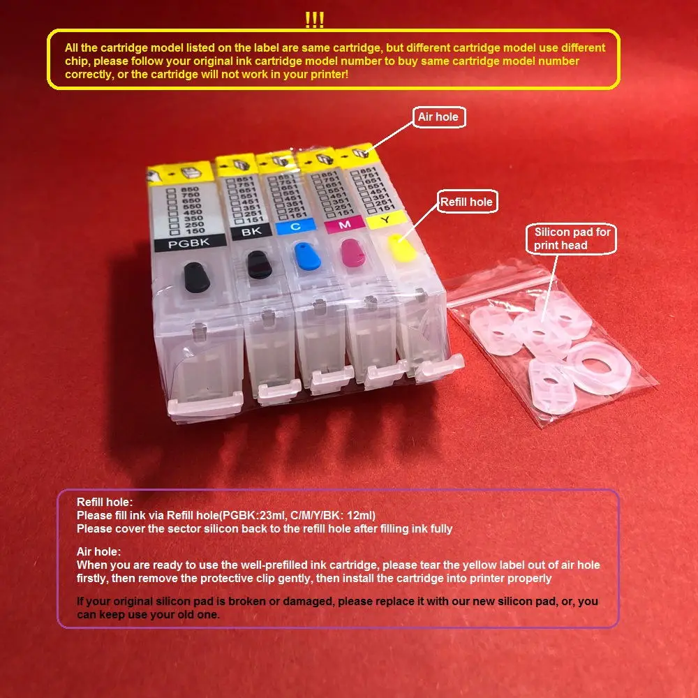 

YOTAT Empty Refillable PGI-850 CLI-851 PGI850 ink cartridge for Canon PIXMA IP7280 MG 6380 MG 5480 MX928 MX728 MG7180 MG6400