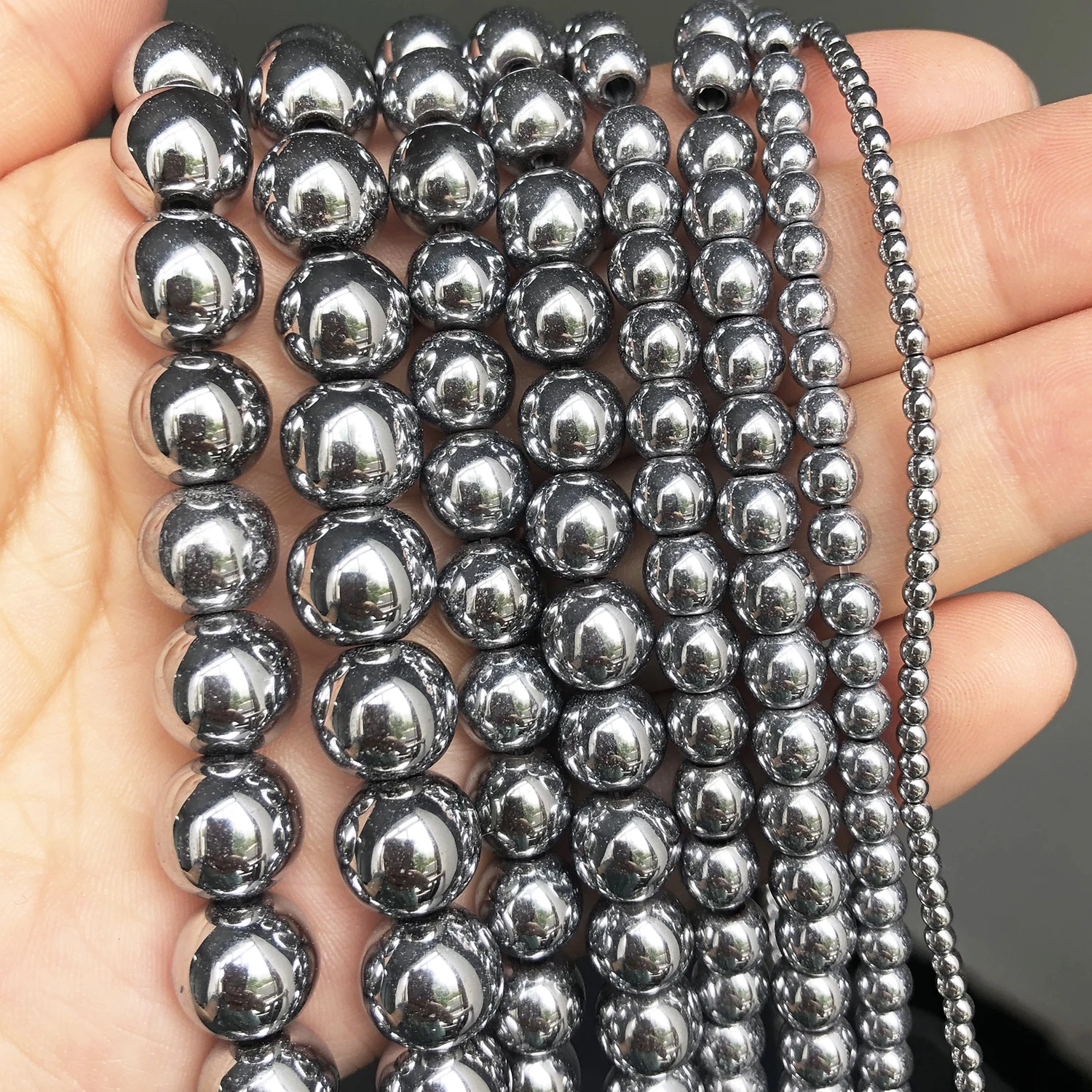 Silver Color Hematite Stone Natural Loose Round Beads For DIY Jewelry Making Bracelet Earring Accessories 15\'\' 2 3 4 6 8 10 12mm