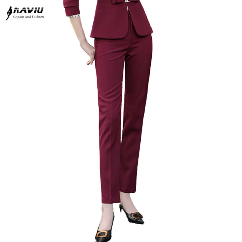 New Spring Fashion Women Claret Pencil Pants High Quality Business Trousers Formal Bottoms For Office Wear Black Navy Blue