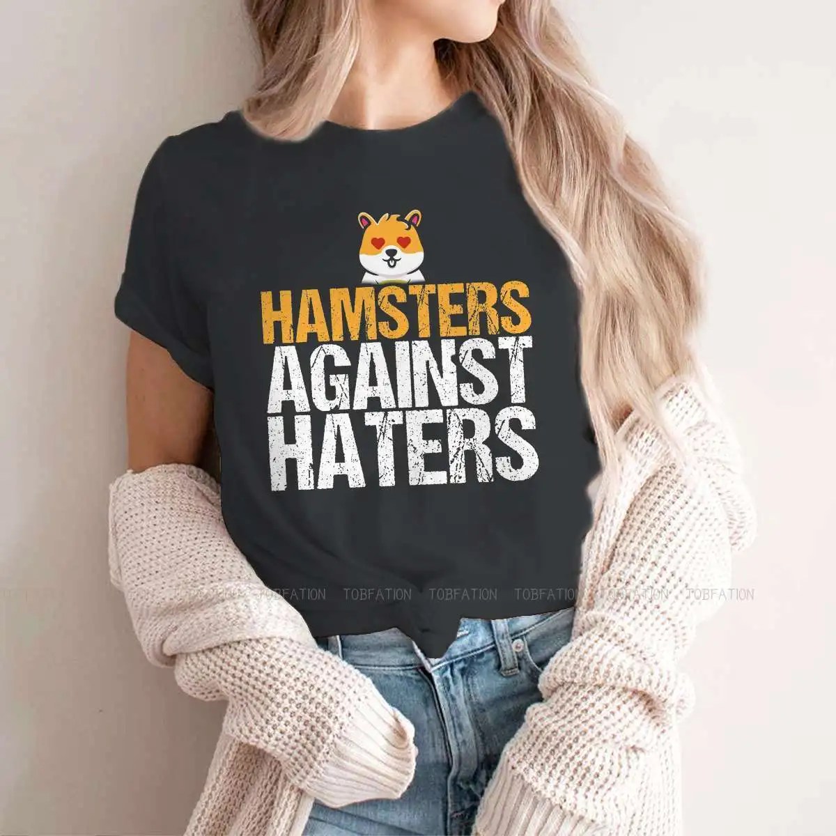 Against Haters Gift Funny Sweet Girls Women T-Shirt Kawaii Hamster Blusas Harajuku Casual Short Sleeve Vintage Oversized Tops