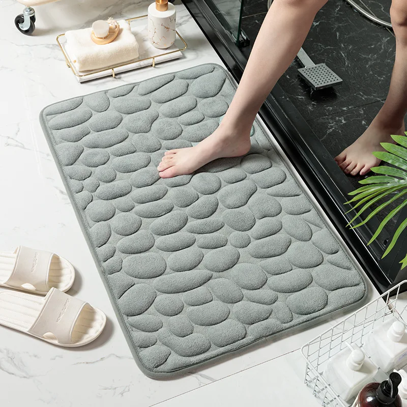 Home Bath Mat Cobblestone Embossed Bathroom Carpet Water Absorption Non-slip Memory Foam Absorbent Washable Rug Toilet Floor Mat