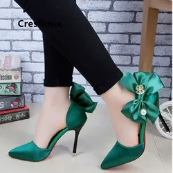 Cressfimix donne carino dolce verde papillon scarpe tacco alto lady sexy party night club pompe tacco alto scarpe femminili scarpin a5508