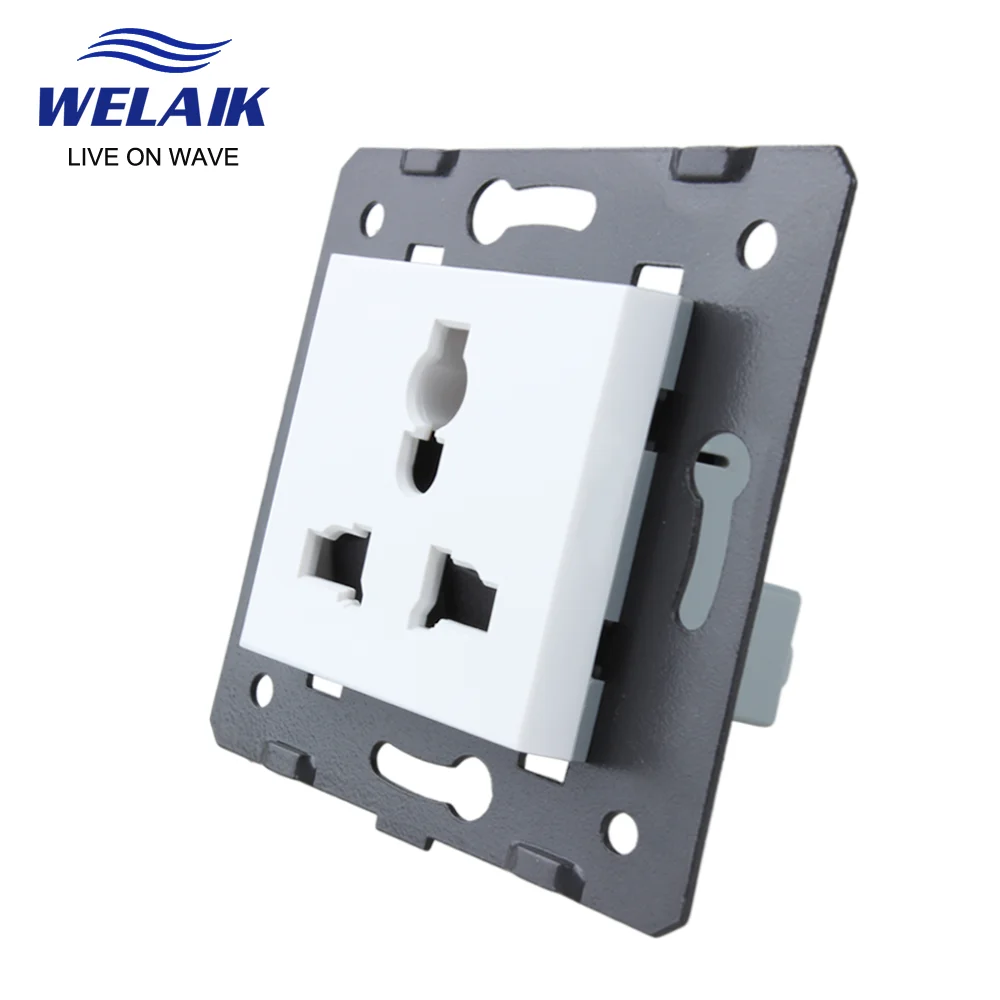 WELAIK 10A EU Standard Three-hole Multi-functi Power  DIY-Parts-Wall Socket Parts-Without Glass-Panel A8MUW