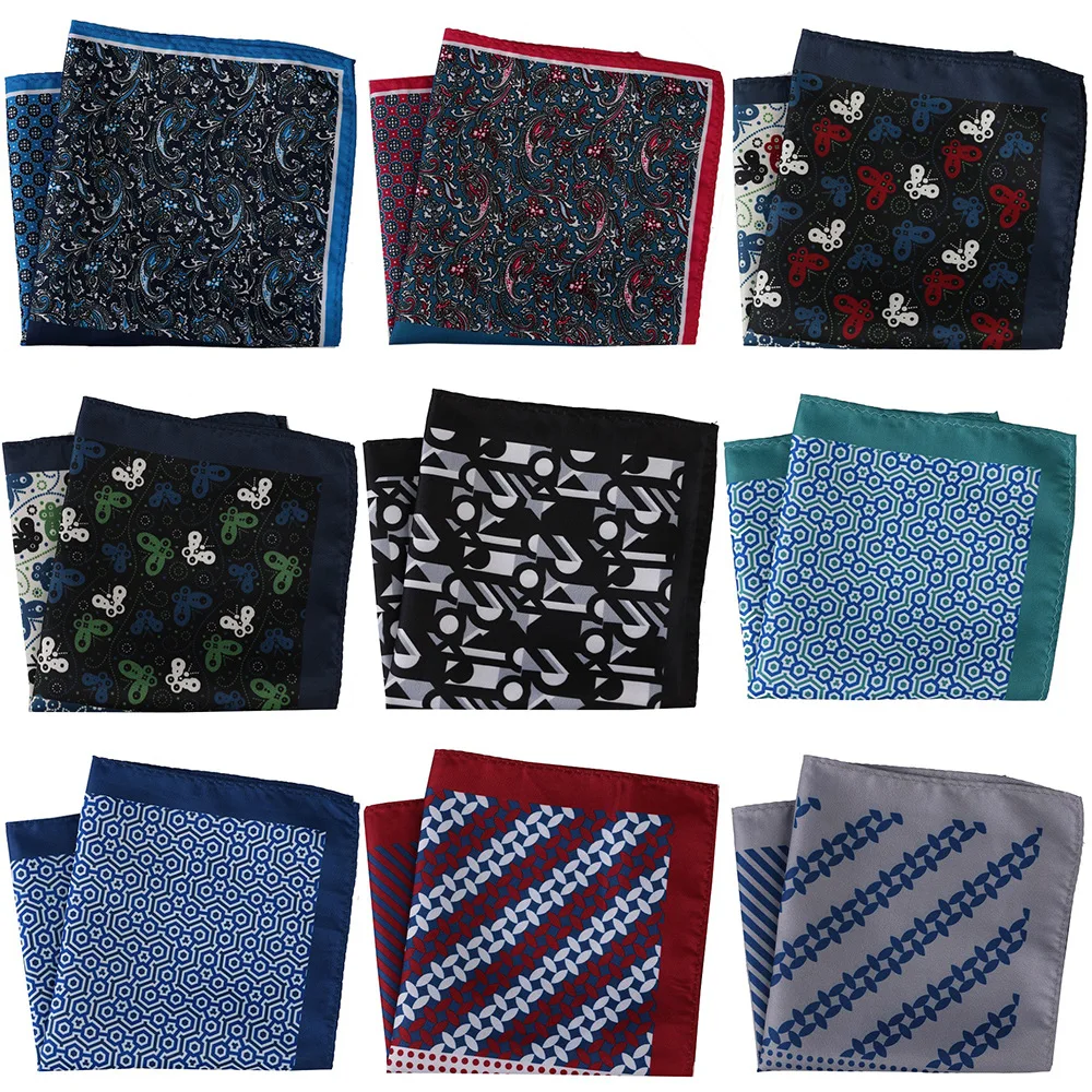 ชายPaisley Floral Pocket Square Hankyไมโครไฟเบอร์พิมพ์ผู้ชายHankerchiefs Blue Burgundyดอกไม้Hankiesผู้ชายชุดHanky