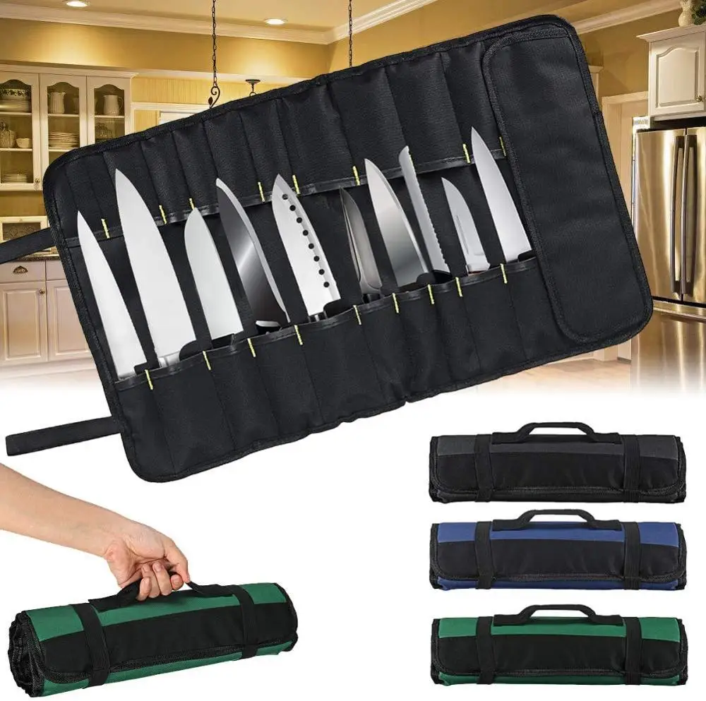 LMETJMA Premium 22 Slots Chef Knife Bag Oxford Cloth Knife Roll Bag Portable Durable Knife Cutlery Storage Bag Carry Case KC0318