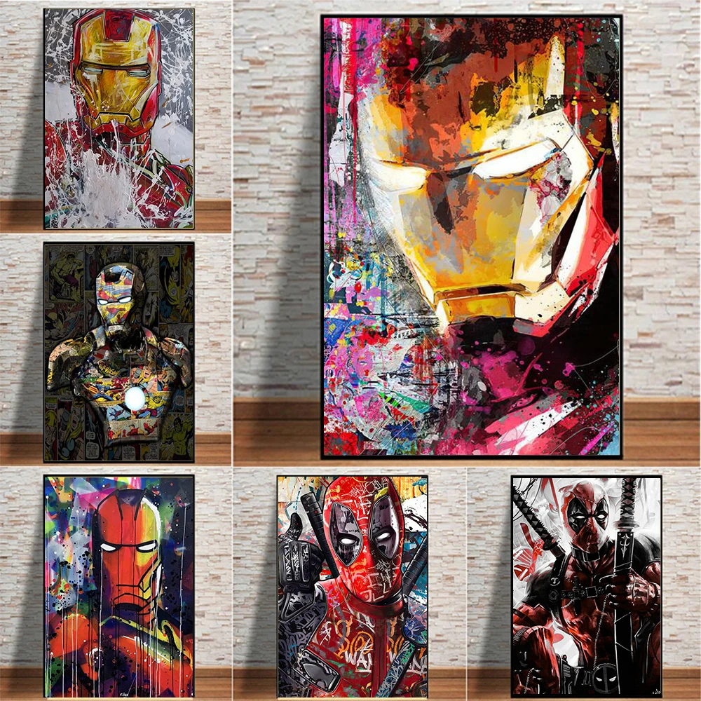 Iron Man Marvel Comics Movie Poster Superhero Character Street Graffiti Art Canvas Painting on Living Room Wall Mural Decoration