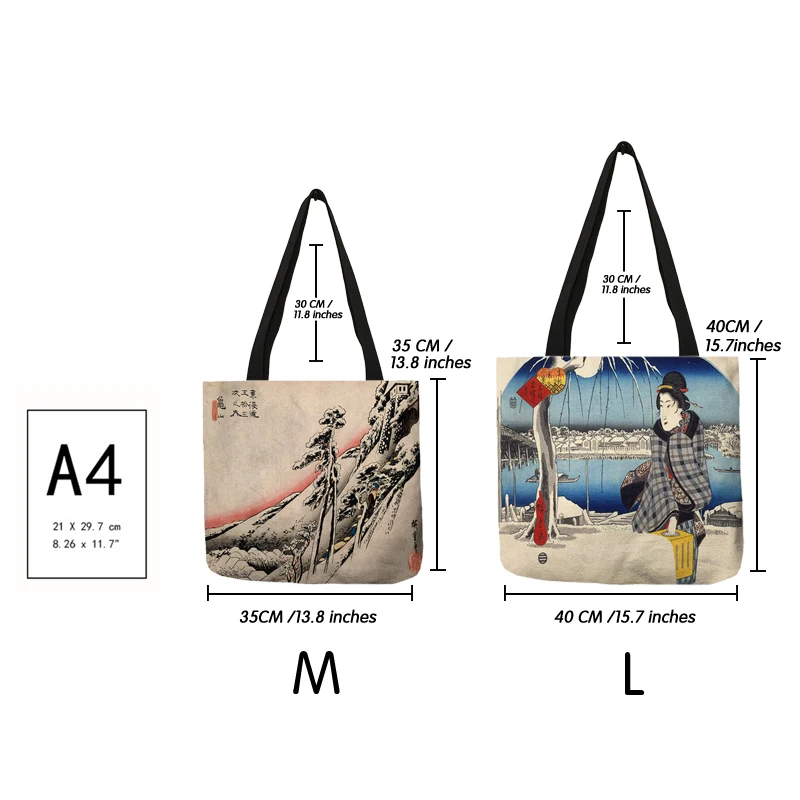 Japanese Ukiyoe Wave Mount Fuji Artwork Tote Handbag Fashion Causal Shoulder Bag for Travel Ladies Large Reusable Shopping Bags