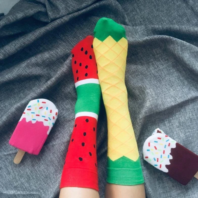 

Women's socks Funny Ice Cream Packaging Design Cute Cartoon Fruit Food Woman Street wear Fashiona happy Cotton Socks