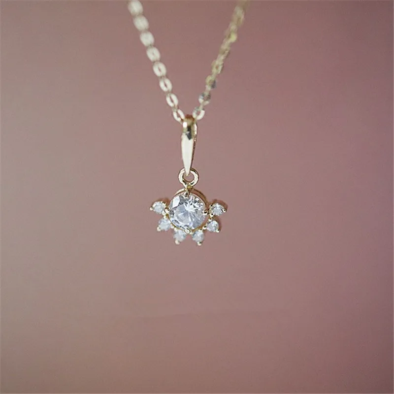 925 Sterling Silver Small Sun Pendant Necklace Women 14k Gold Plating Zircon Clavicle Chain Simple Exquisite Party Jewelry Gift