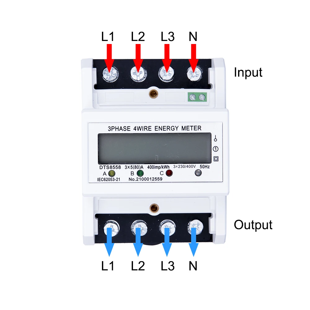 5-80A 3x230/400V Din Rail 3 Phase 4 Wire Electronic Watt Power Energy Meter Wattmeter kWh Backlight LCD Display