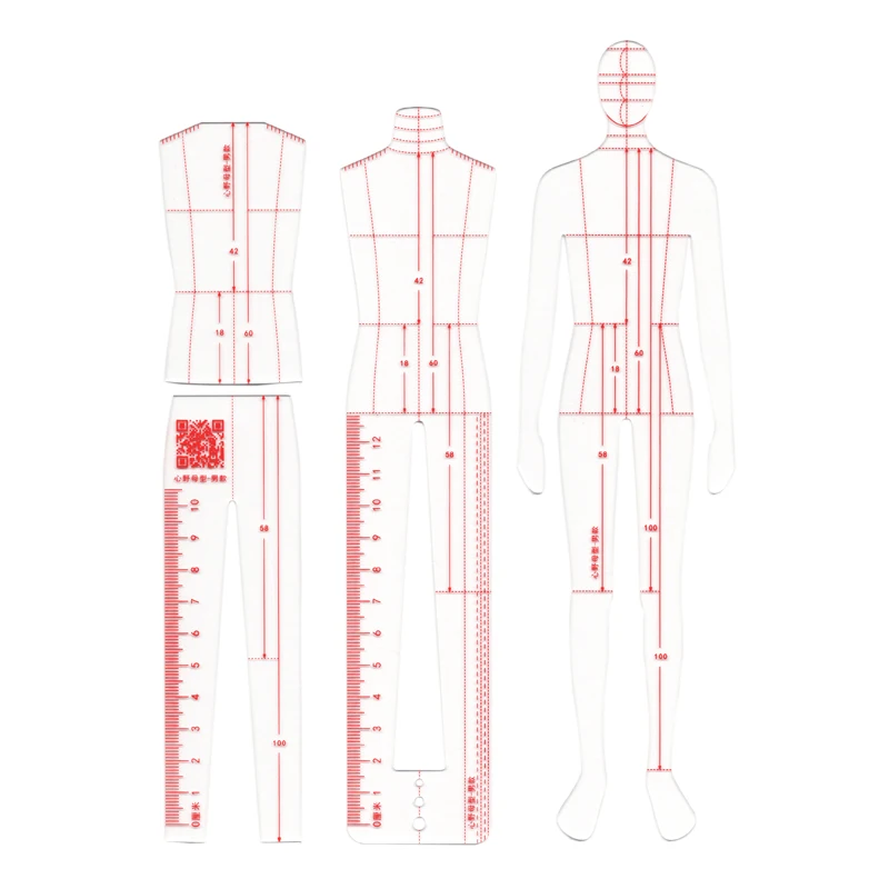6pcs Men's Women's Suits Clothing Design Scale Ruler  Mannequin Hand Painted Model Effect Style  Figure Template Ruler