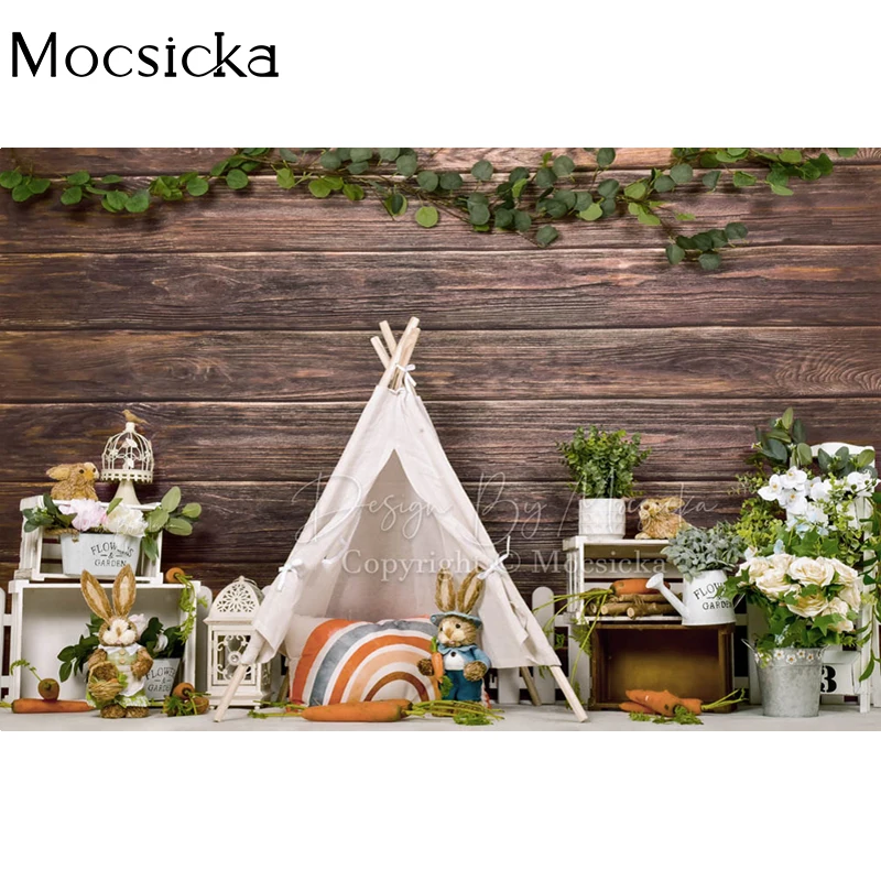 Mocsicka الربيع عيد الفصح التصوير خلفية الجزرة الأرنب البني لوحة خشبية الديكور الطفل صورة خلفية الاستوديو