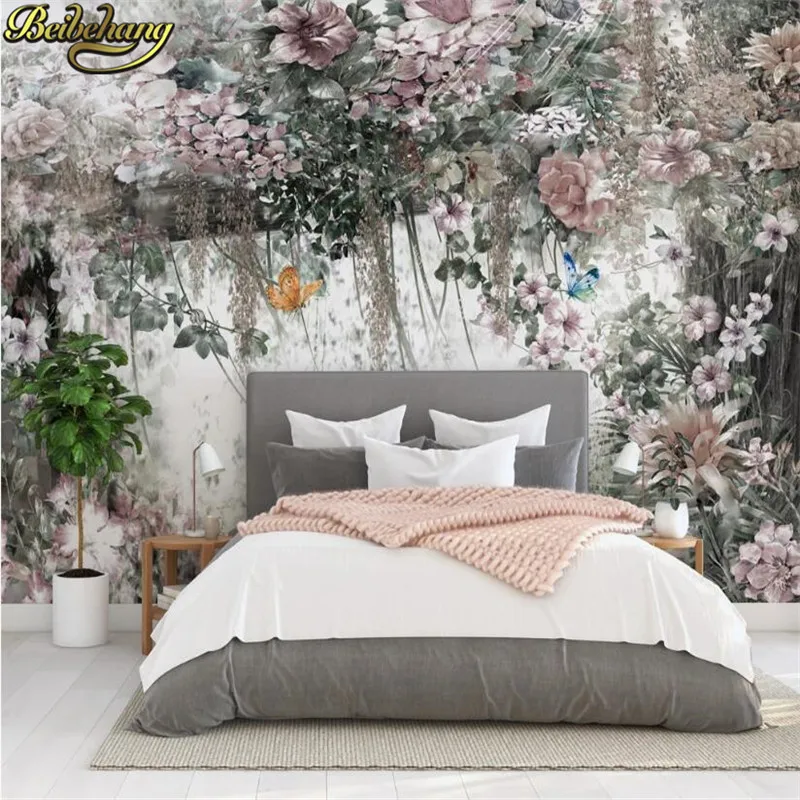 beibehang Custom Modern fresh watercolor vine flower wallpapers for living room TV background pastoral wall paper 3D photo mural