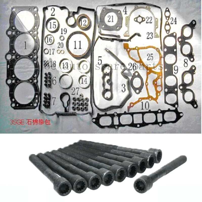 3SGE Engine Full gasket set kit cylinder head bolt nuts screw for Toyota CELICA ST182 MR2 REV 2 GT 2.0L 16V 1998cc 1989-2000