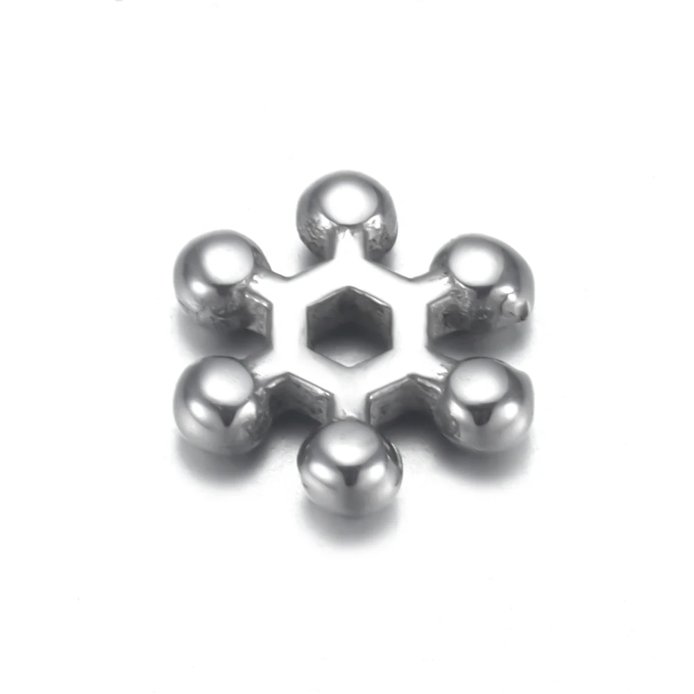 Stainless Steel Snowflake Spacer Bead Polished 2mm Hole Metal Beads Bracelet Supplies for DIY Jewelry Making Accessories