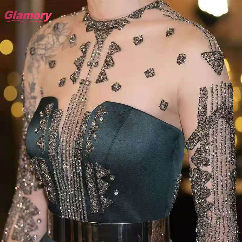 2021 New Arrival High Quality Elegant Full Sleeve Beading Evening Dress Long Formal Party Wear