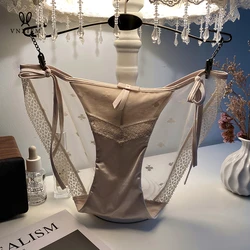 New product sexy lace transparent panties ruffled seamless T-pants with thin straps women's thin sexy ice silk mesh briefs thong