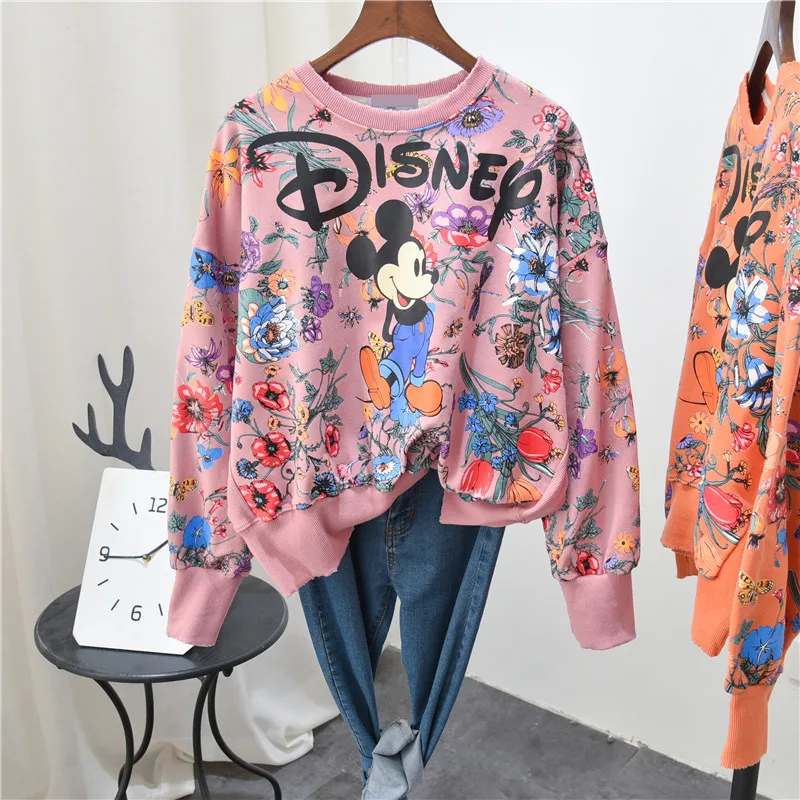 Mickey Print Tops Women Hoodies Cartoon Korean Style Autumn Spring Sweatshirts Long Sleeve New Clothes Harajuku Hoodies Casual