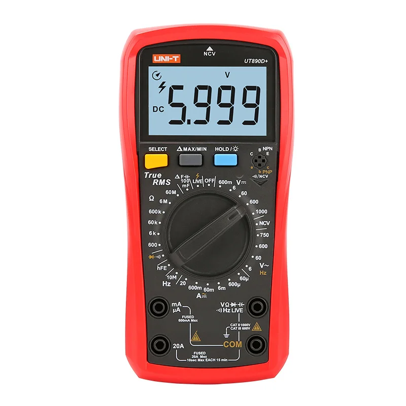 UNI-T UT890D+ Digital Multimeter NCV and 6000-count true RMS digital multimeters With A Magnetic Hanger Loop Strap