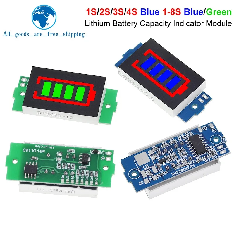 1S 2S 3S 4S Single 3.7V Lithium Battery Capacity Indicator Module 4.2V Blue Display Electric Vehicle Battery Power Tester Li-ion