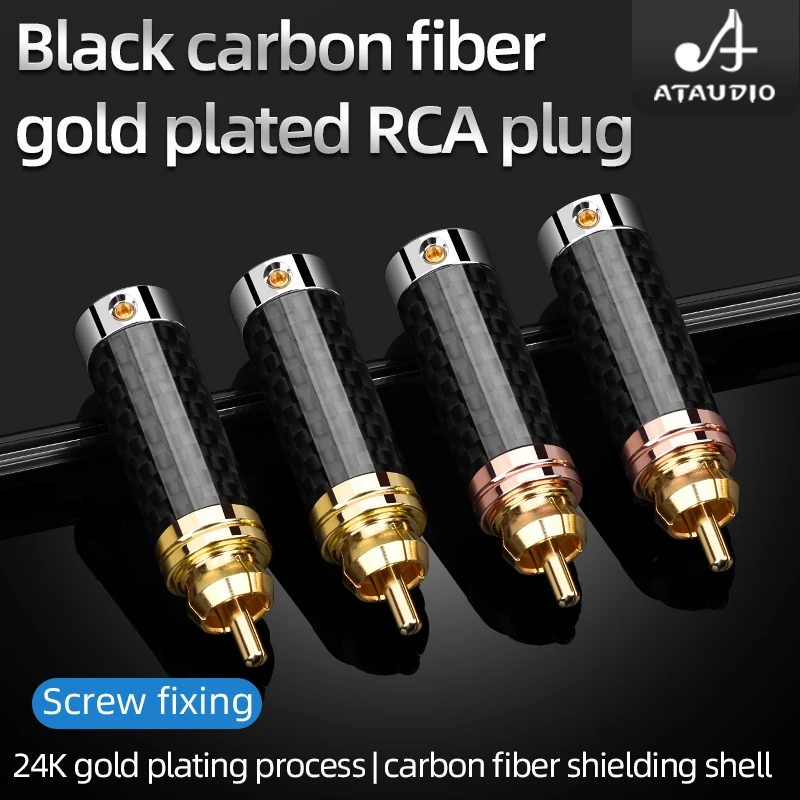 ATAUDIO 4PCS HiFi Carbon Fiber RCA Connectors Gold Plated Plug with Pure Copper Shielded Shell Connector for Adapter Mixer Jack