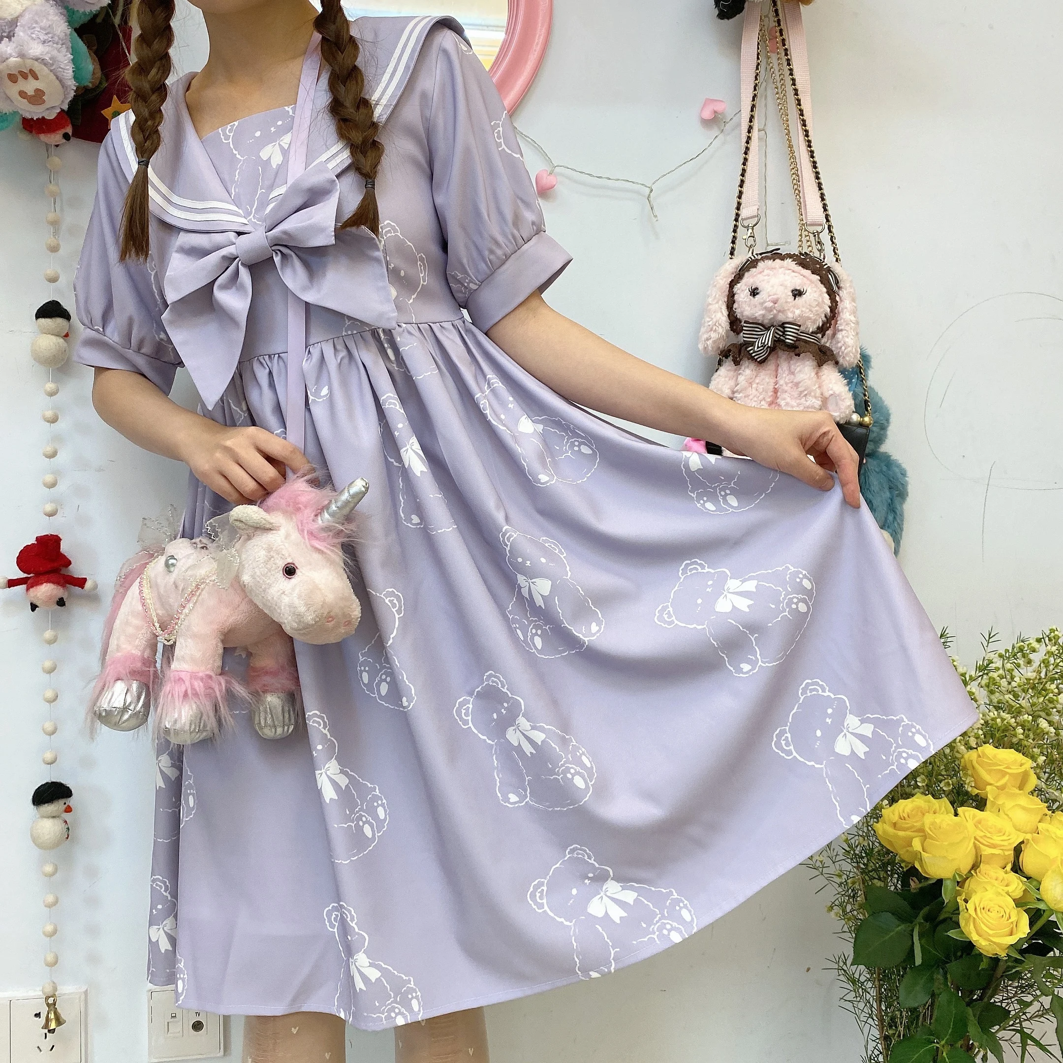 Palace princess sweet lolita dress retro sailor collar falbala high waist victorian shortsleeve dress kawaii girl gothic lolita