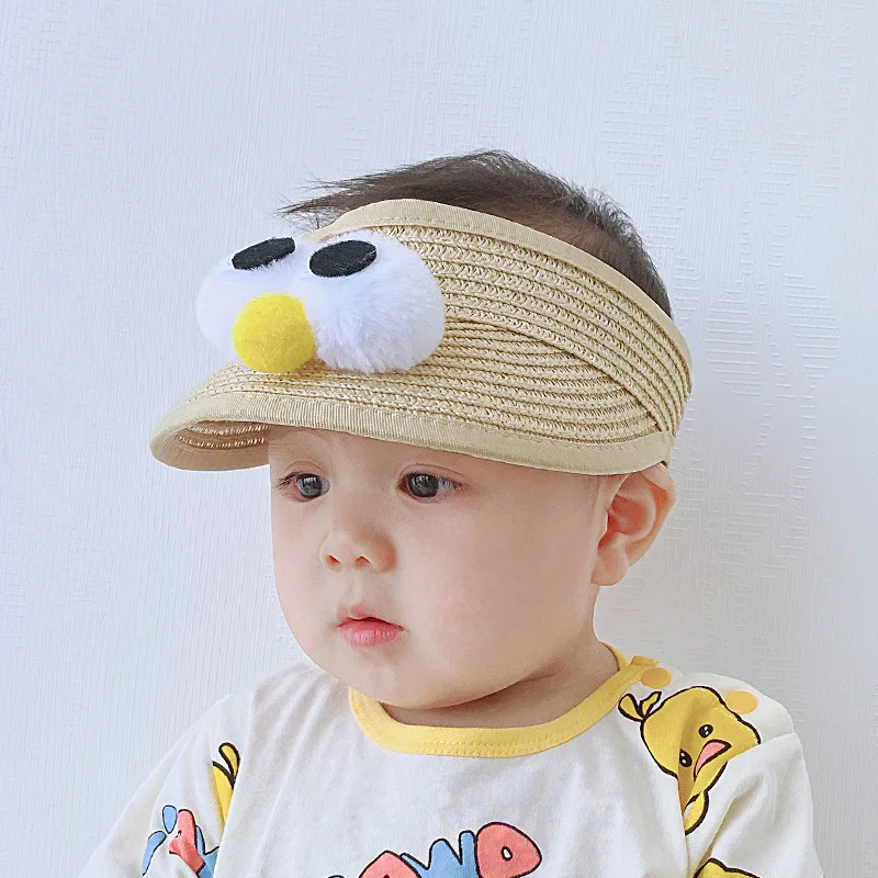 Byuan Summer Kids Boys Girls Sunhats Child Big Brim Visor Hat Cap Cute Big Eyes Outdoor Breathable Sunprotection Straw Hat