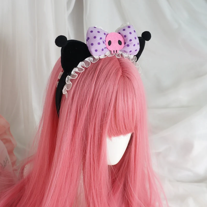 Cute Black Sweet Cool Little Devil Clow M Lace Lace Headband Skull Bow Lolita Headdress Maid