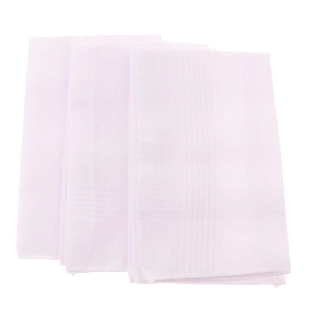 Pack 3PCS of Solid White Cotton Handkerchiefs Party Wedding Hankies for Men