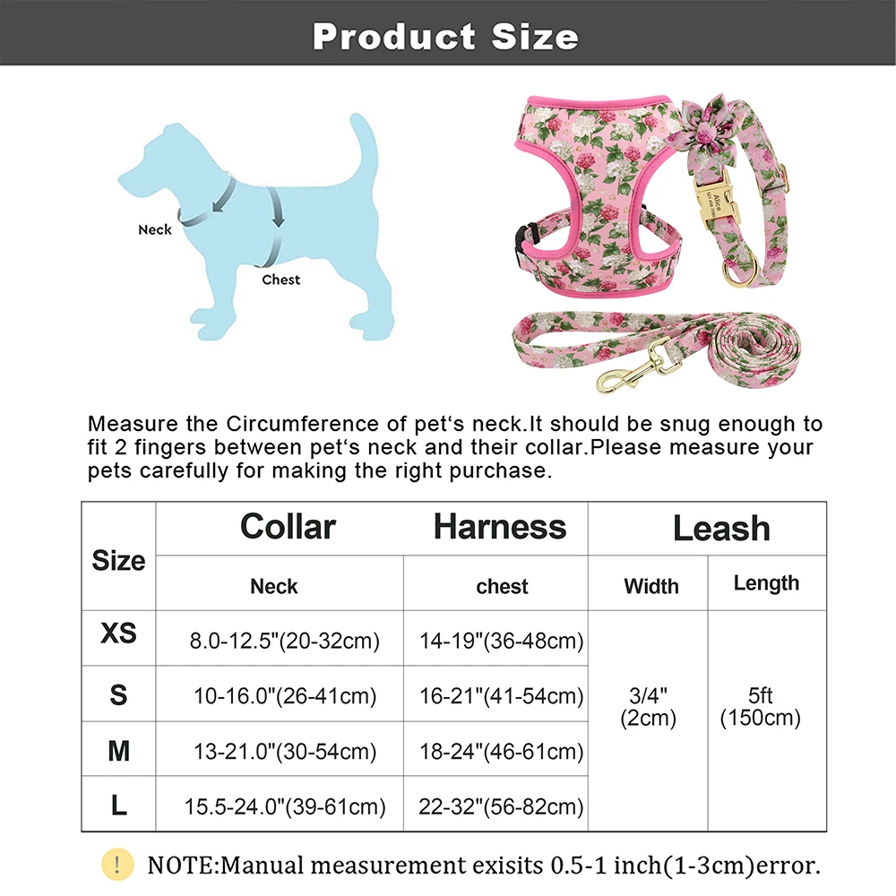 Adjustable Nylon Mesh French Bulldog Collar Harness Leash Set Cute Printed Puppy Cat Harness Vest Leash For Small Medium Dogs